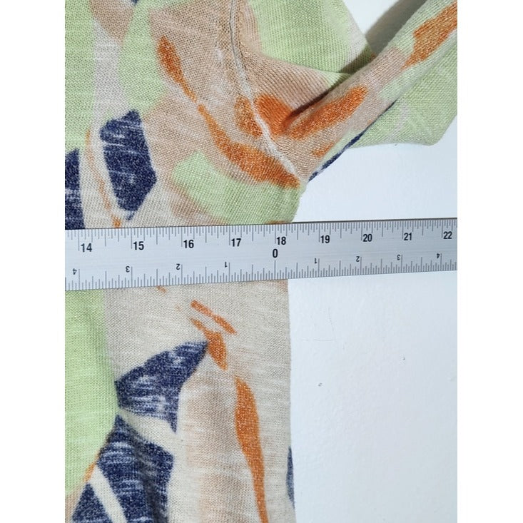 NIC + ZOE Green Abstract Print Sweater with Distressed Hem Size Small