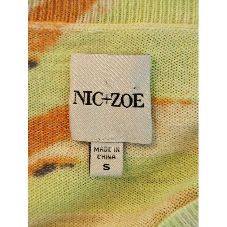 NIC + ZOE Green Abstract Print Sweater with Distressed Hem Size Small