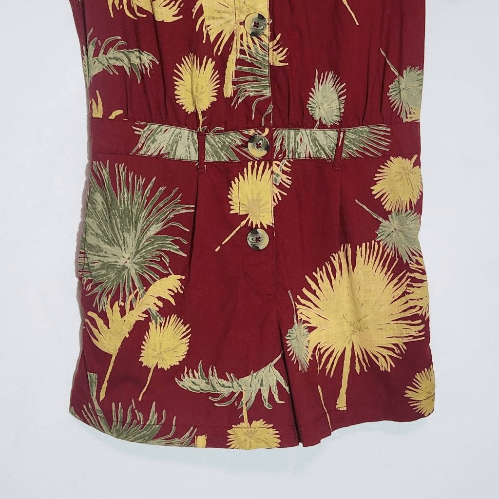 Free People Burgundy Tropical Print Short Romper Size XS Red and Gold Romper