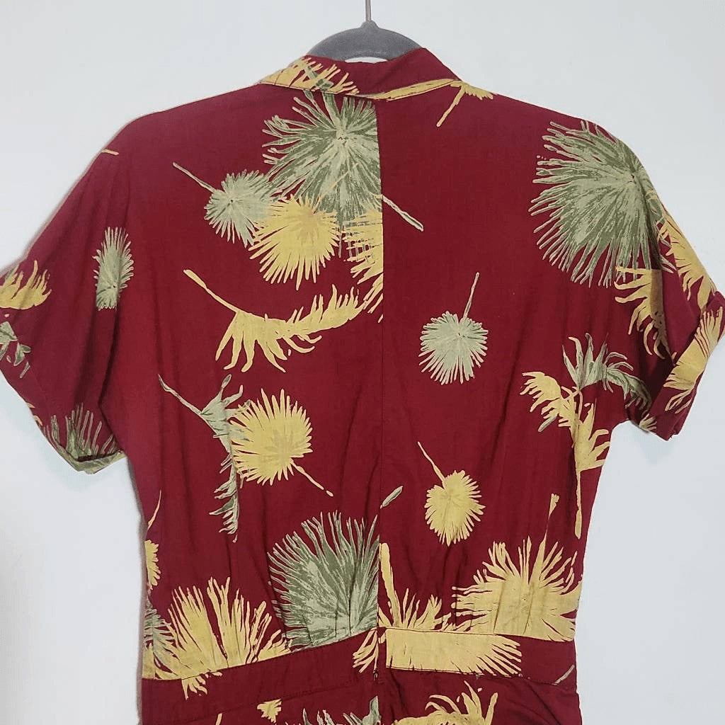 Free People Burgundy Tropical Print Short Romper Size XS Red and Gold Romper
