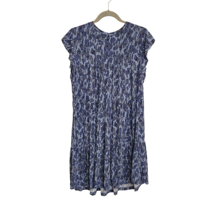 Knox Rose Blue Abstract Leopard Print Tiered Mini Dress Size Large
