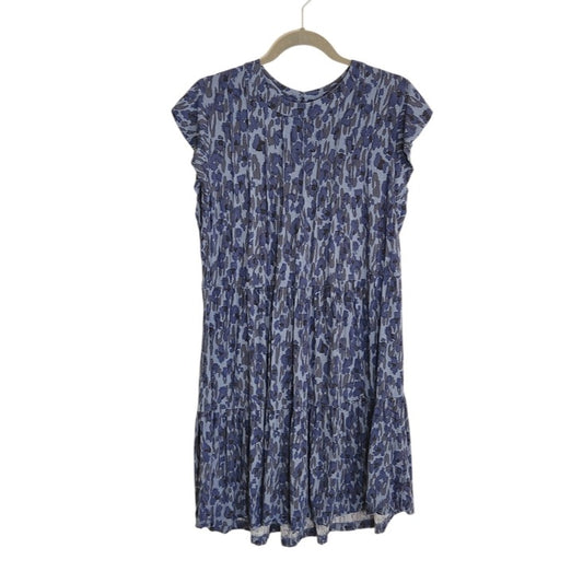 Knox Rose Blue Abstract Leopard Print Tiered Mini Dress Size Large