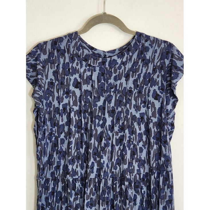 Knox Rose Blue Abstract Leopard Print Tiered Mini Dress Size Large