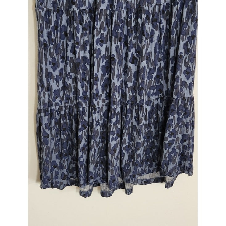 Knox Rose Blue Abstract Leopard Print Tiered Mini Dress Size Large