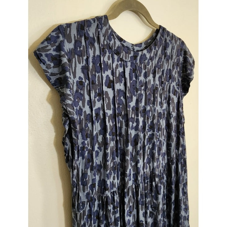 Knox Rose Blue Abstract Leopard Print Tiered Mini Dress Size Large