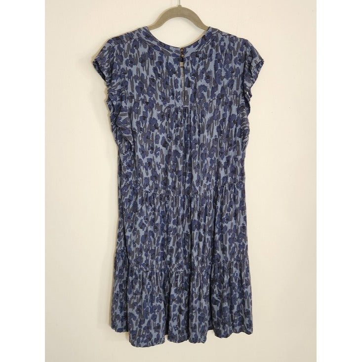 Knox Rose Blue Abstract Leopard Print Tiered Mini Dress Size Large