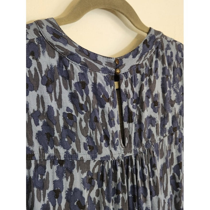 Knox Rose Blue Abstract Leopard Print Tiered Mini Dress Size Large