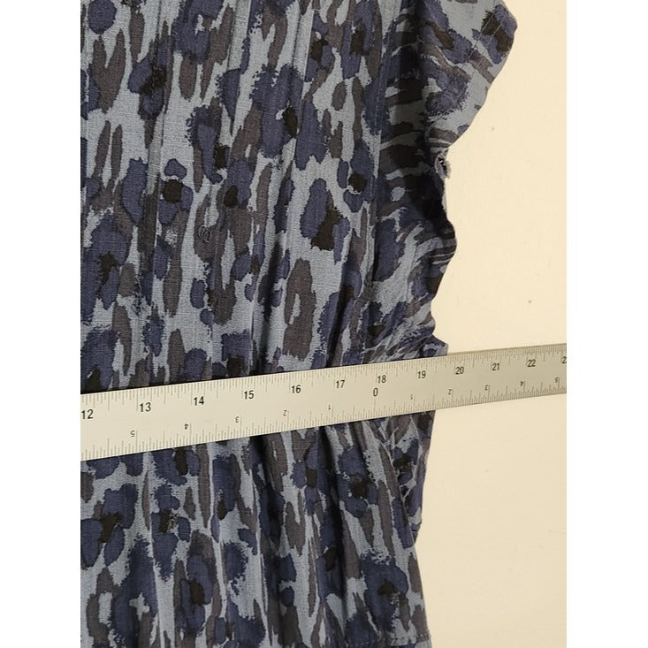 Knox Rose Blue Abstract Leopard Print Tiered Mini Dress Size Large