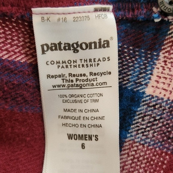 Patagonia Burgundy and Navy Plaid Flannel Shirt Size 6 Patagonia Women's Flannel