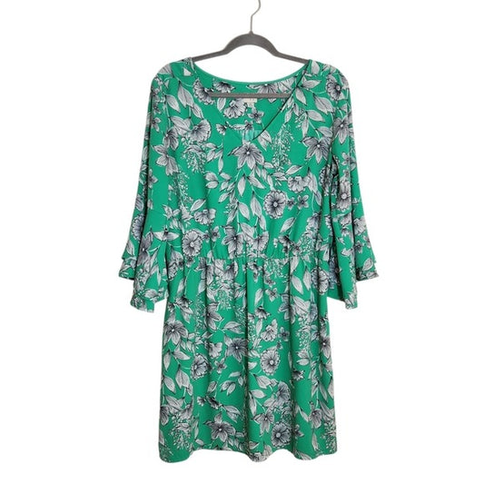 A New Day Green Floral Print Mini Dress Size XL Wedding Guest Dress