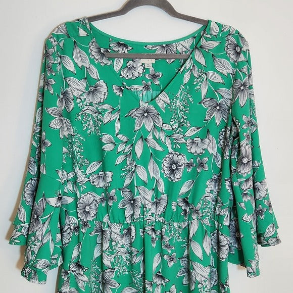 A New Day Green Floral Print Mini Dress Size XL Wedding Guest Dress