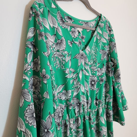 A New Day Green Floral Print Mini Dress Size XL Wedding Guest Dress