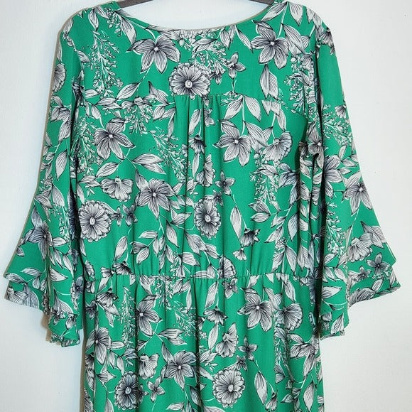 A New Day Green Floral Print Mini Dress Size XL Wedding Guest Dress