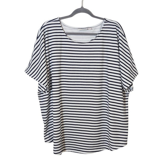 Belle Beach Striped Navy and White T-Shirt Size 2X Plus Size Navy Striped Top