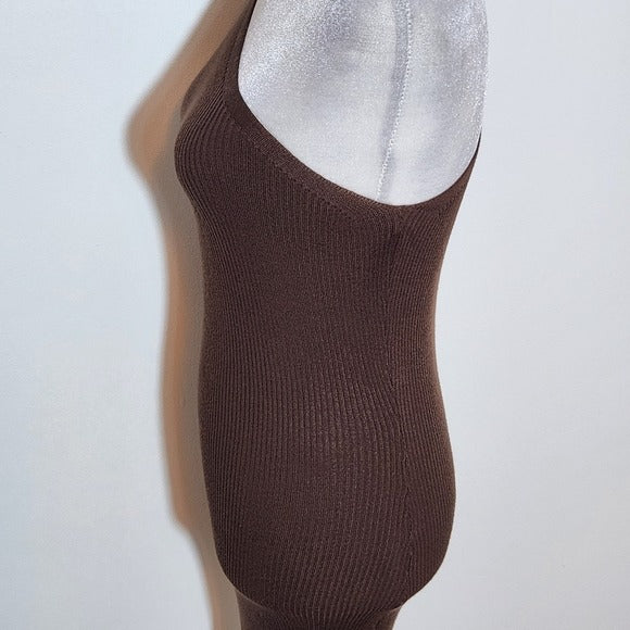 Jolie & Joy Brown Ribbed Knit Bodycon One-Shoulder Midi Dress NWT Size Medium