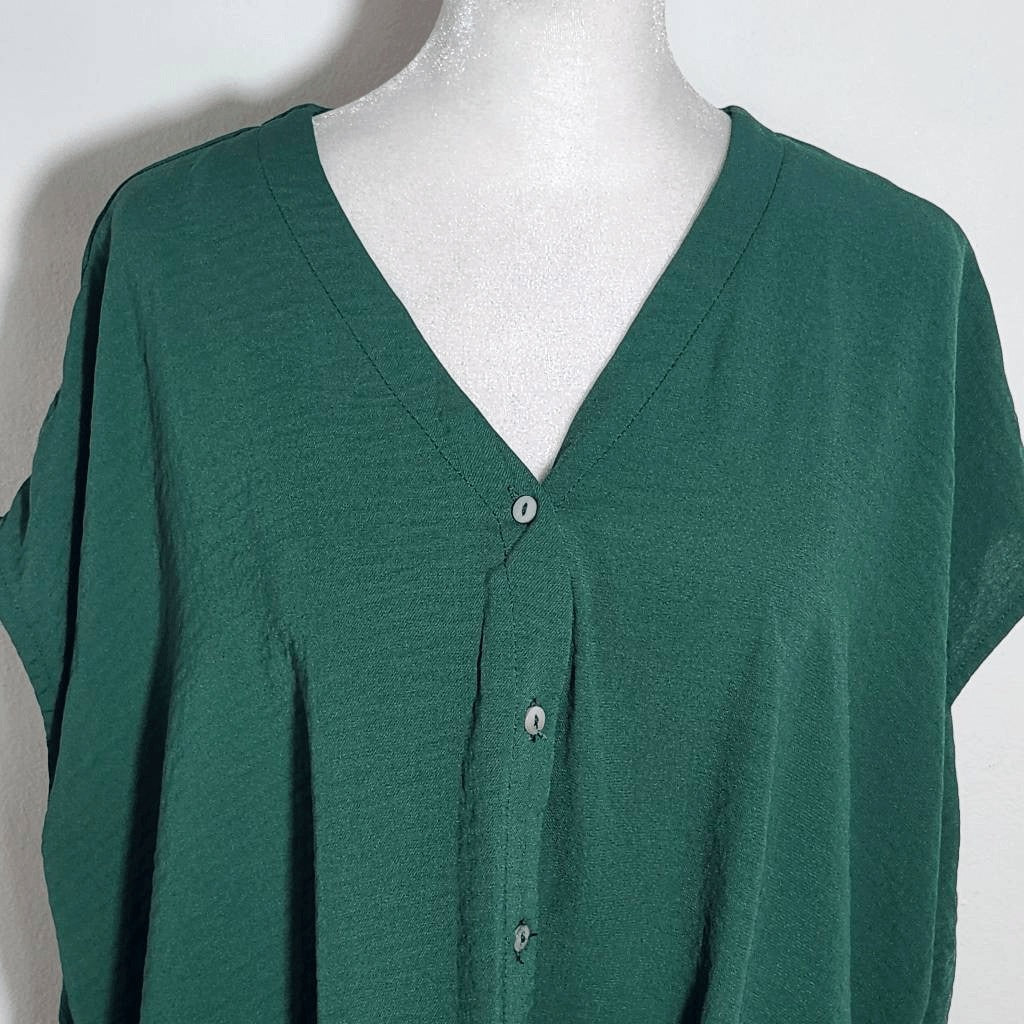 She + Sky Green High Low Draped Blouse Size Large Emerald Green Button-Up Top
