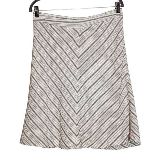 For Cynthia Taupe and Cream Linen Chevron Stripe Skirt NWOT Size Large