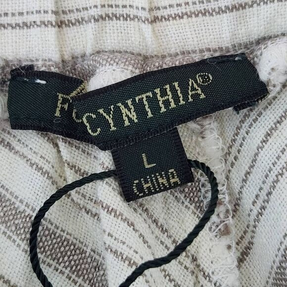 For Cynthia Taupe and Cream Linen Chevron Stripe Skirt NWOT Size Large