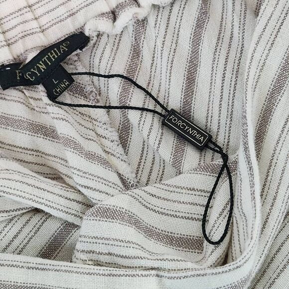 For Cynthia Taupe and Cream Linen Chevron Stripe Skirt NWOT Size Large