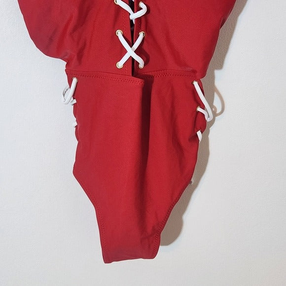 Yira Red Lace-Up One-Piece Swimsuit Size Medium, New