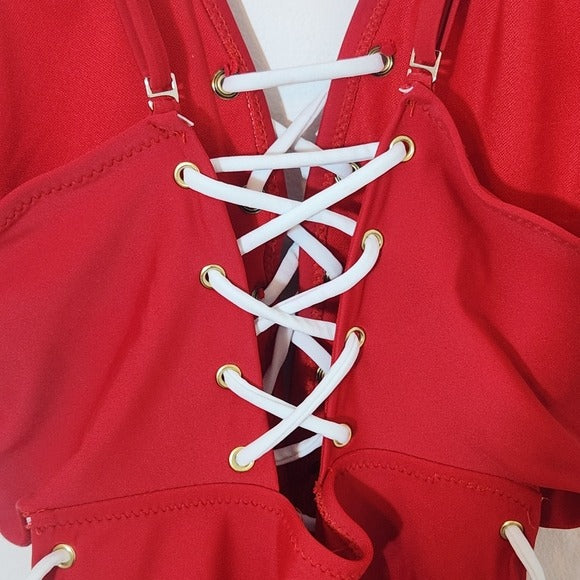 Yira Red Lace-Up One-Piece Swimsuit Size Medium, New