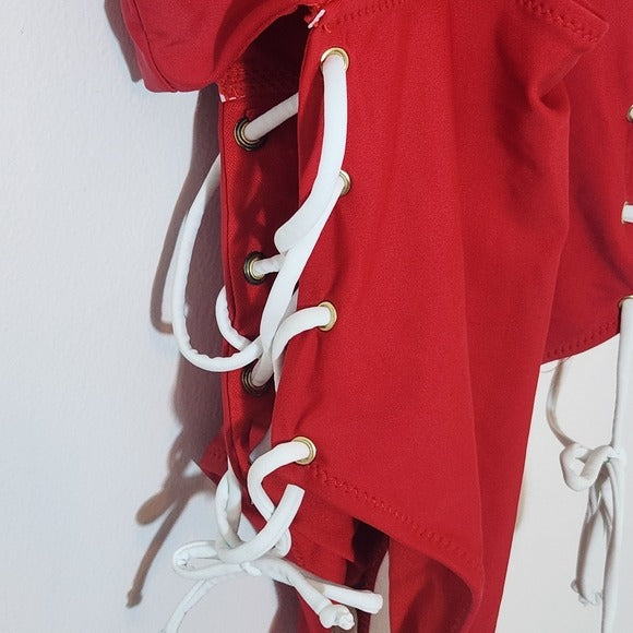 Yira Red Lace-Up One-Piece Swimsuit Size Medium, New