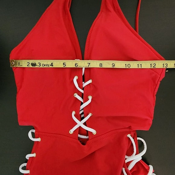 Yira Red Lace-Up One-Piece Swimsuit Size Medium, New