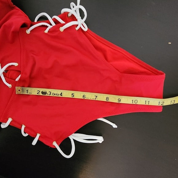Yira Red Lace-Up One-Piece Swimsuit Size Medium, New