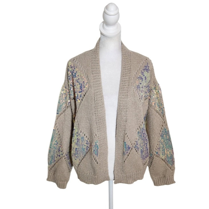 Cato Khaki Argyle Sequin Cardigan Sweater Size 14/16W