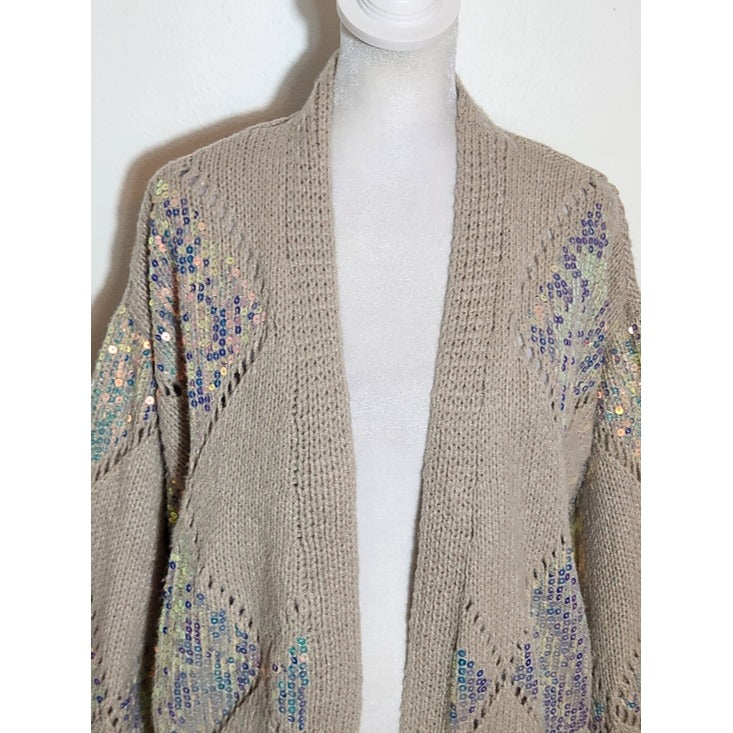 Cato Khaki Argyle Sequin Cardigan Sweater Size 14/16W