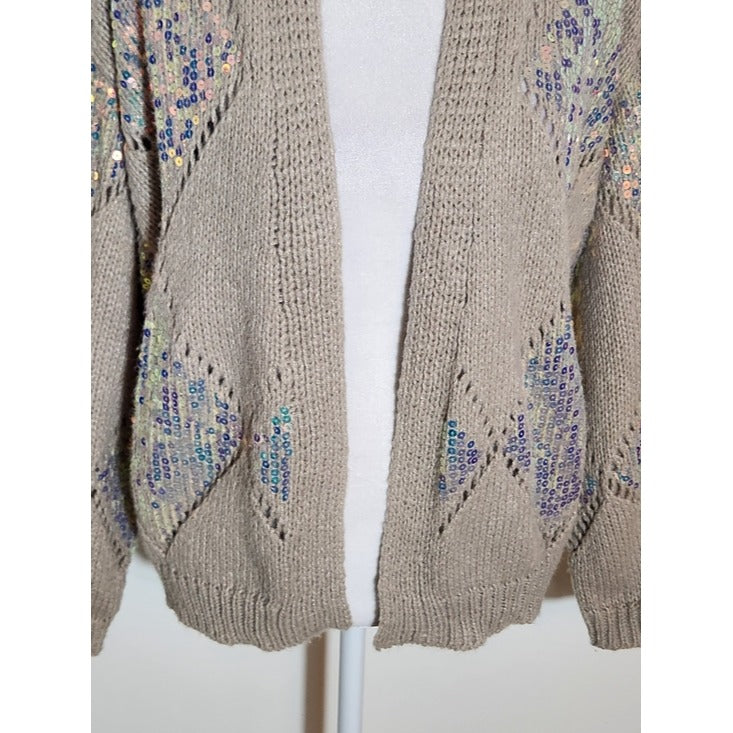 Cato Khaki Argyle Sequin Cardigan Sweater Size 14/16W