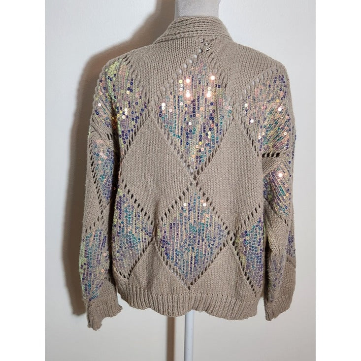 Cato Khaki Argyle Sequin Cardigan Sweater Size 14/16W