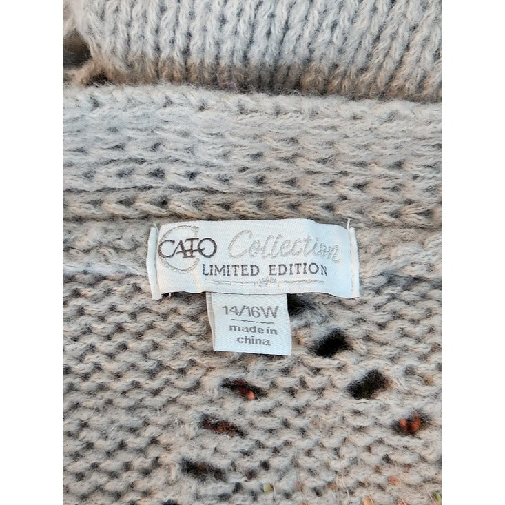 Cato Khaki Argyle Sequin Cardigan Sweater Size 14/16W