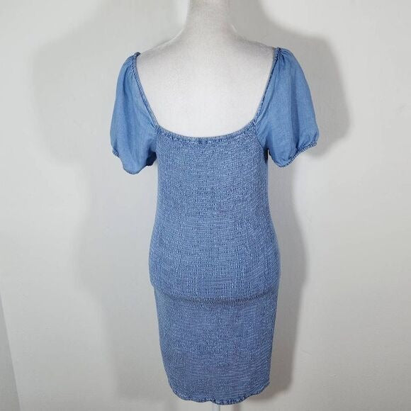 Love Tree Blue Chambray Mini Bodycon Dress Size Medium