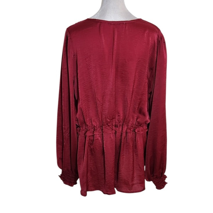Umgee Burgundy Satin Sheen Babydoll Blouse Size Large