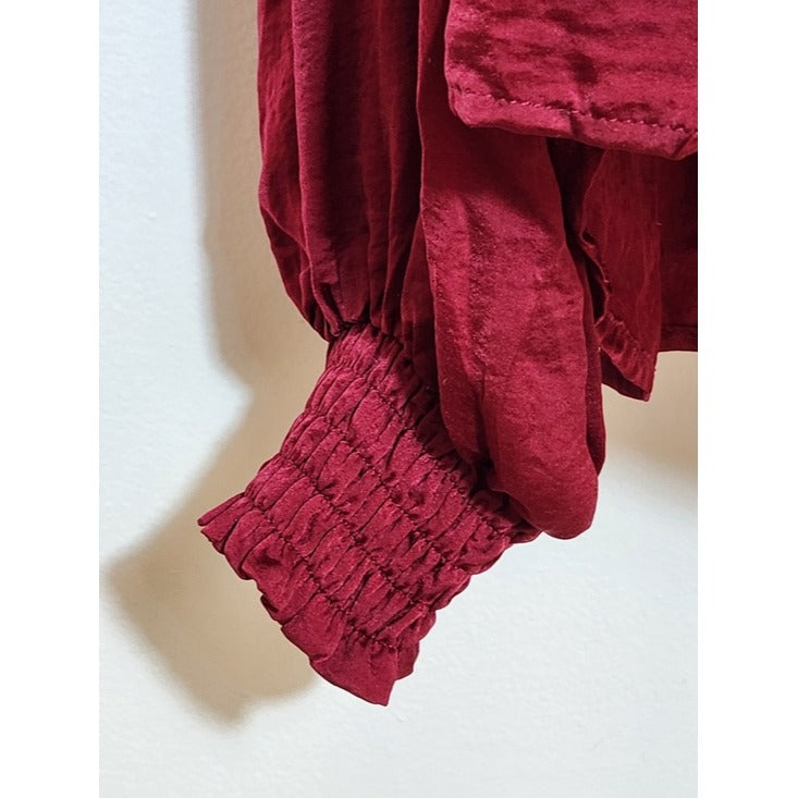 Umgee Burgundy Satin Sheen Babydoll Blouse Size Large