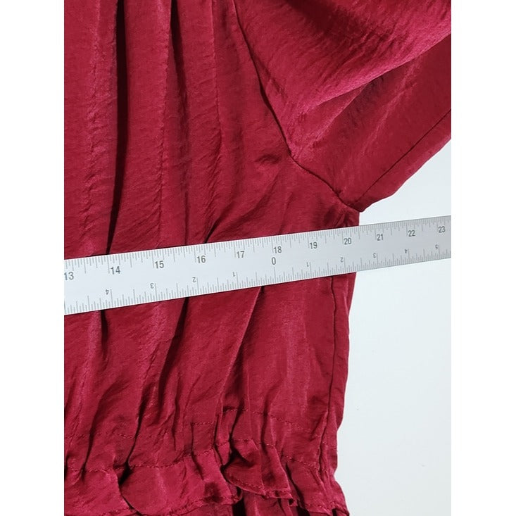 Umgee Burgundy Satin Sheen Babydoll Blouse Size Large