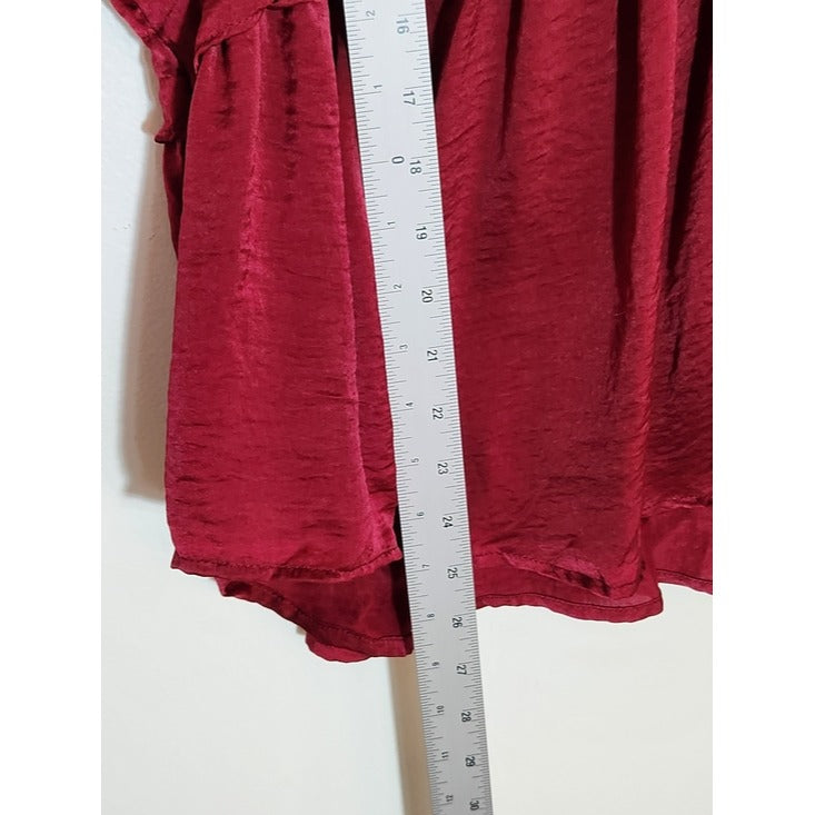 Umgee Burgundy Satin Sheen Babydoll Blouse Size Large