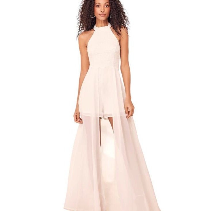 Lulus White Lace Romper with Attached Maxi Skirt Size XL NWT Bachelorette