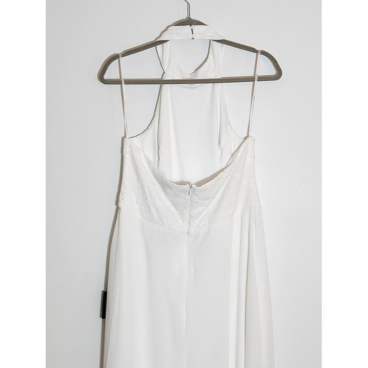 Lulus White Lace Romper with Attached Maxi Skirt Size XL NWT Bachelorette
