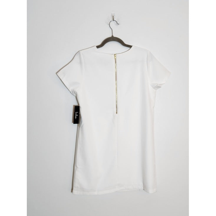 Lulus Ivory Mini Short Sleeve Shift Dress Size Small NWT
