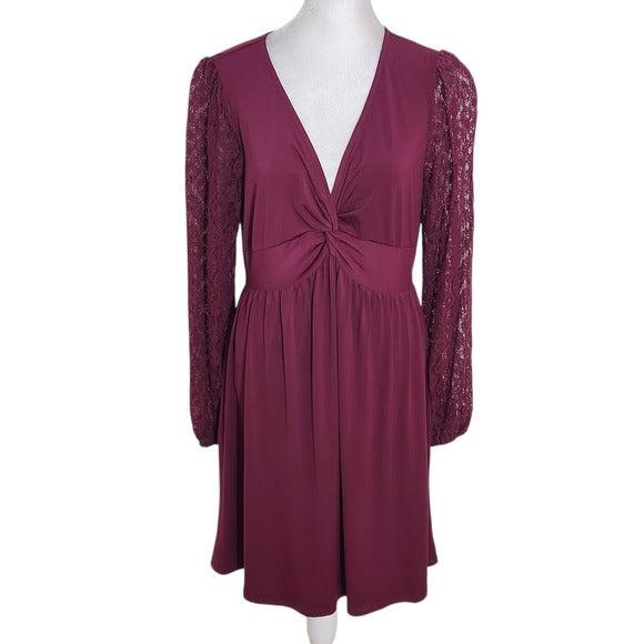 Maurices Burgundy Lace Sleeve Mini Dress Size Small Wedding Guest Dress
