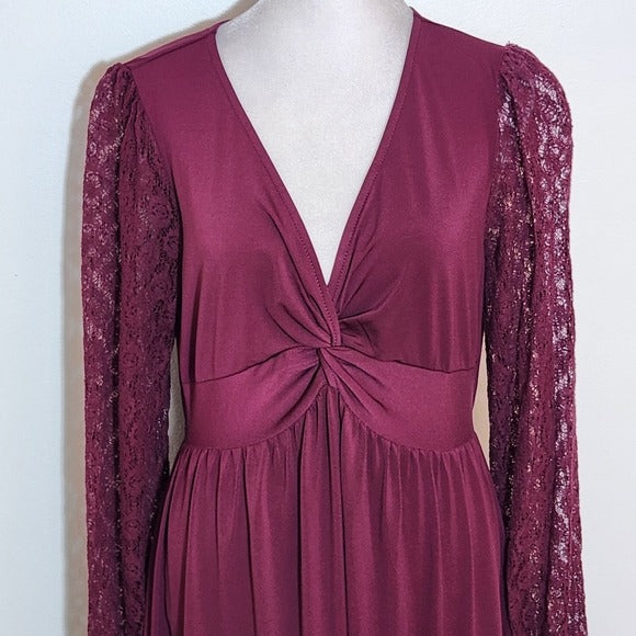 Maurices Burgundy Lace Sleeve Mini Dress Size Small Wedding Guest Dress