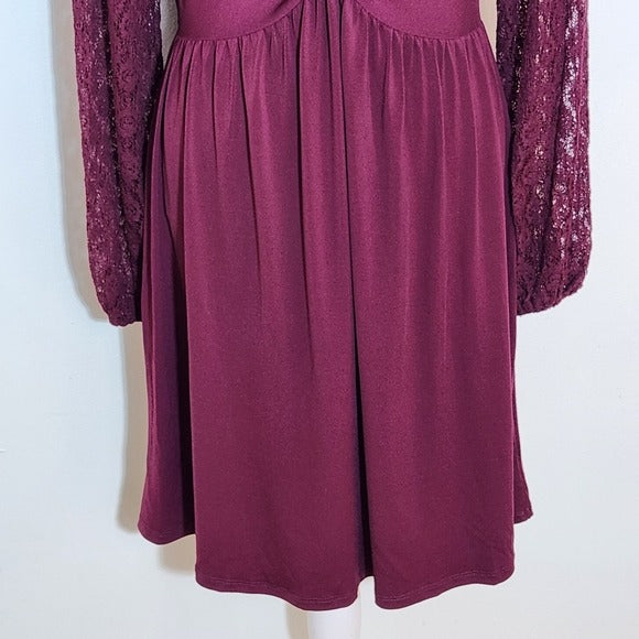 Maurices Burgundy Lace Sleeve Mini Dress Size Small Wedding Guest Dress
