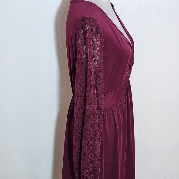 Maurices Burgundy Lace Sleeve Mini Dress Size Small Wedding Guest Dress