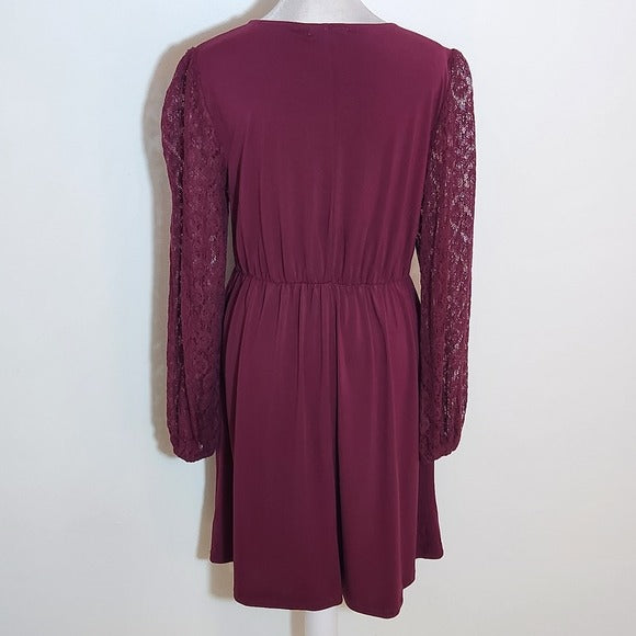 Maurices Burgundy Lace Sleeve Mini Dress Size Small Wedding Guest Dress