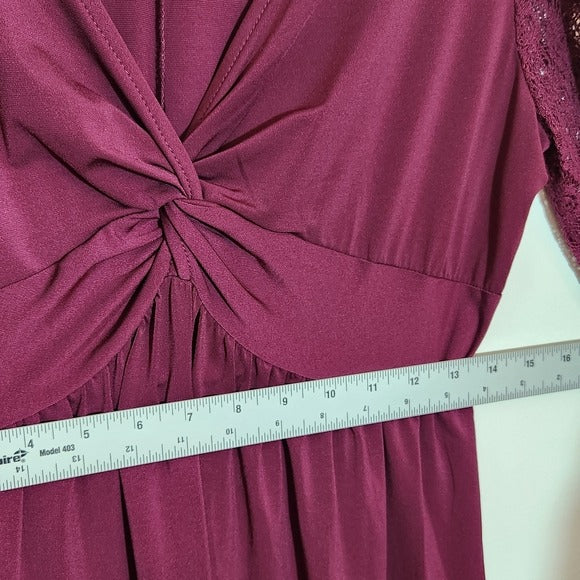 Maurices Burgundy Lace Sleeve Mini Dress Size Small Wedding Guest Dress