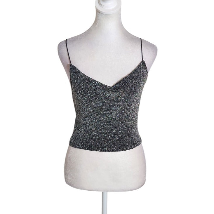 Divided H&M Black and Silver Metallic Crop Top Size XS