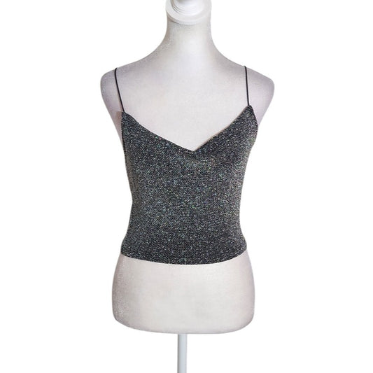 Divided H&M Black and Silver Metallic Crop Top Size XS
