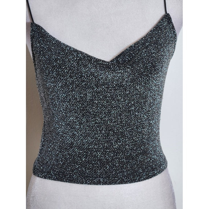 Divided H&M Black and Silver Metallic Crop Top Size XS